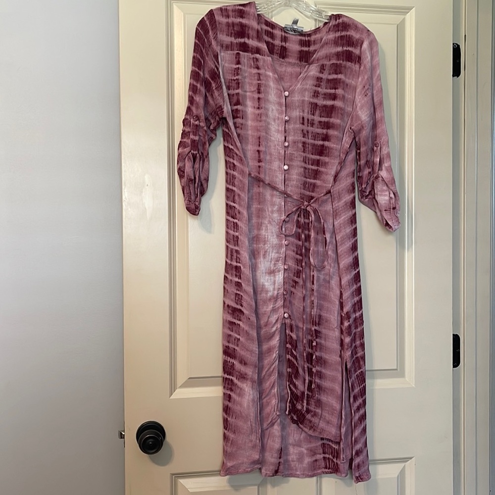 Blu Heaven, Maroon Tye-Dye Button-Up Dress, Size L